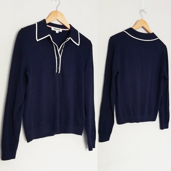 Boden Estelle Henley Sweater S Polo Collar Navy Blue Cotton Wool Blend Preppy - Picture 14 of 16